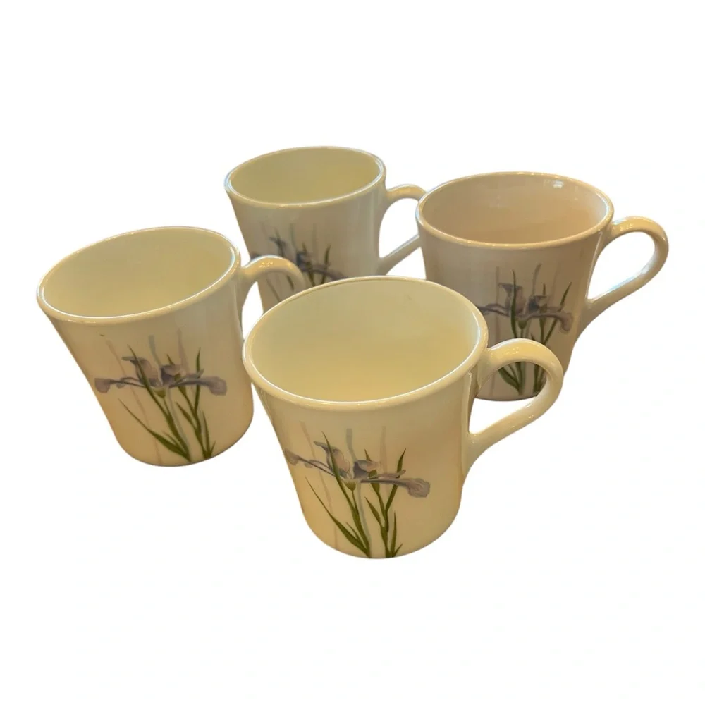 Set of 4 Corelle Corning Shadow Iris Coffee Cups Mugs 8 ounces Vintage Dishes